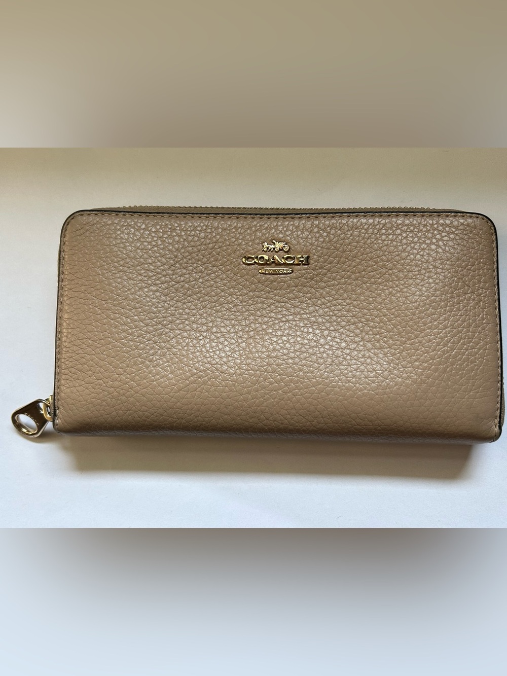 Coach Pebbled Leather Zip Around Wallet Clutch Taupe
